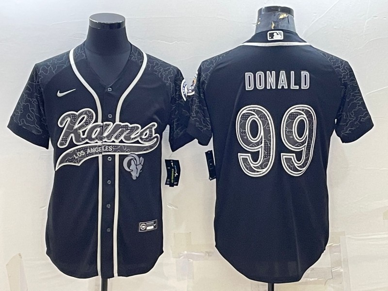 Men's Los Angeles Rams #99 Aaron Donald Black Reflective With Patch Cool Base Stitched Baseball Jersey - Click Image to Close